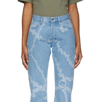Shop Aries Blue Lilly Chain Print Jeans