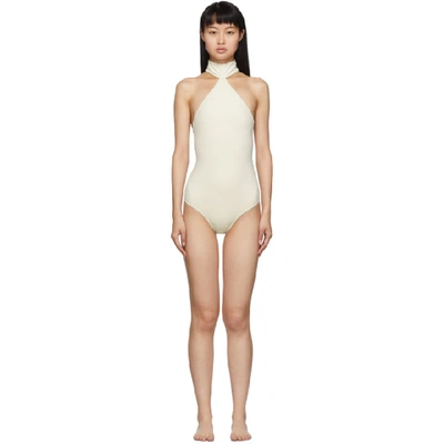 Shop Rudi Gernreich Off-white Choker One-piece Swimsuit In Owh White