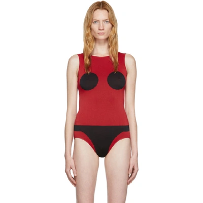 Shop Rudi Gernreich Red And Black Knit Bodysuit In Red/black