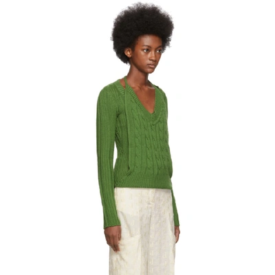 Shop Jacquemus Green La Double Maille V-neck Sweater