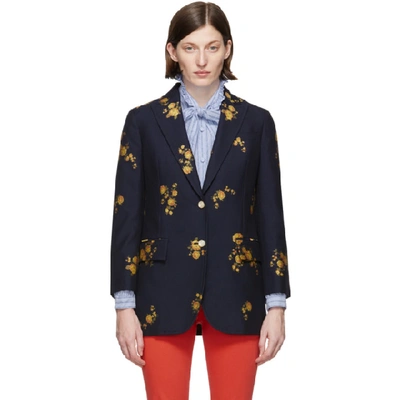 Shop Gucci Navy Floral Fil Coupe Blazer In 4813 Navy