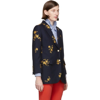 Shop Gucci Navy Floral Fil Coupe Blazer In 4813 Navy