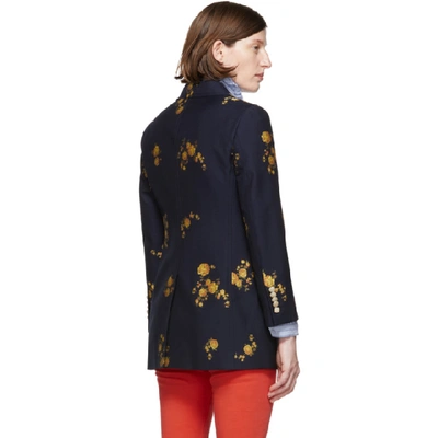 Shop Gucci Navy Floral Fil Coupe Blazer In 4813 Navy