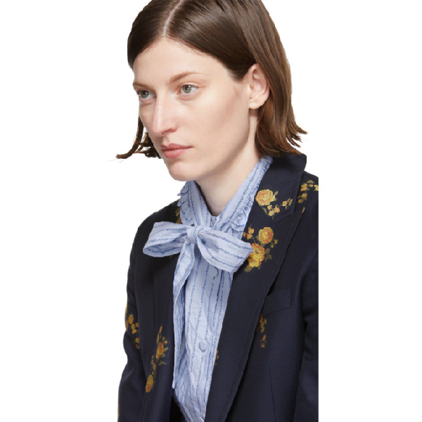 Gucci Camellia Fil Coupe Cotton & Wool Jacket In Blue | ModeSens