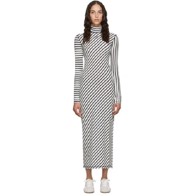 Shop Loewe Navy & White Stripe Jersey High Neck Dress