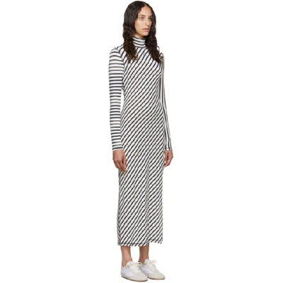 Shop Loewe Navy & White Stripe Jersey High Neck Dress