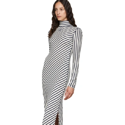 Shop Loewe Navy & White Stripe Jersey High Neck Dress