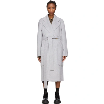 Shop Acne Studios Grey Double Wool Belted Coat In Cold Grey M