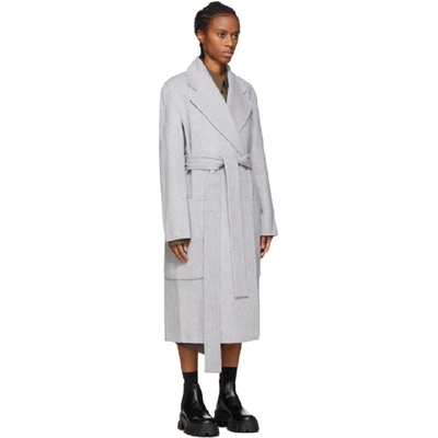 Shop Acne Studios Grey Double Wool Belted Coat In Cold Grey M