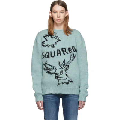 Shop Dsquared2 Blue Logo Reindeer Sweater