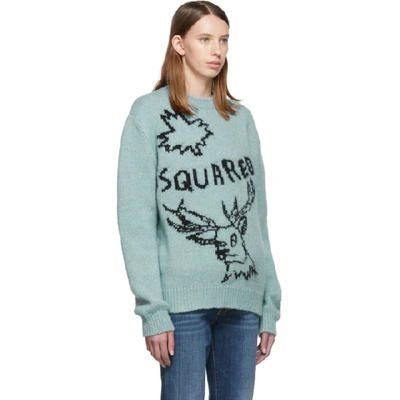 Shop Dsquared2 Blue Logo Reindeer Sweater