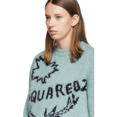 Shop Dsquared2 Blue Logo Reindeer Sweater