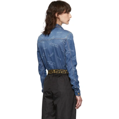 Shop Versace Blue Denim Logo Stamped Shirt In A8806 Denim