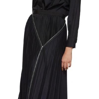 Shop Sacai Navy And Black Melton Wool Pleated Skirt In 202 Nav Blk