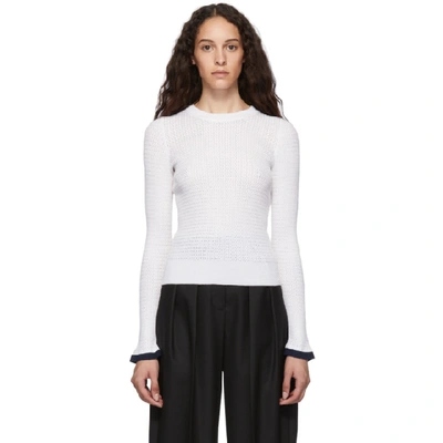 Shop See By Chloé See By Chloe White Open Knit Crewneck Sweater In 107 Milk