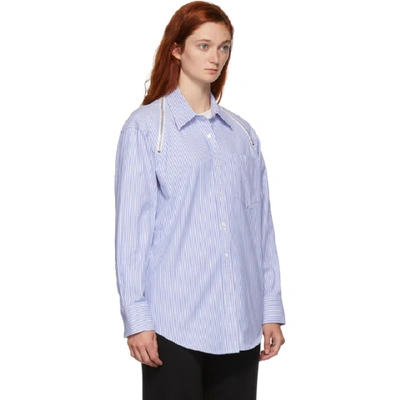Shop Alexander Wang Blue Striped Shoulder Zipper Shirt In 980 Blstrip