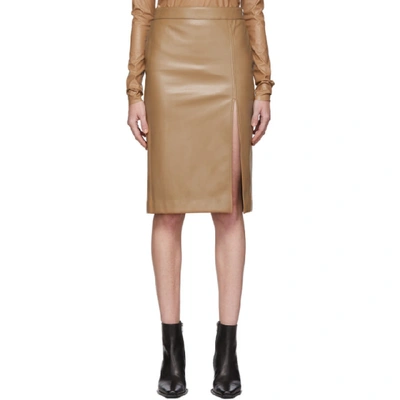 Shop We11 Done We11done Beige Faux-leather Front Slit Skirt
