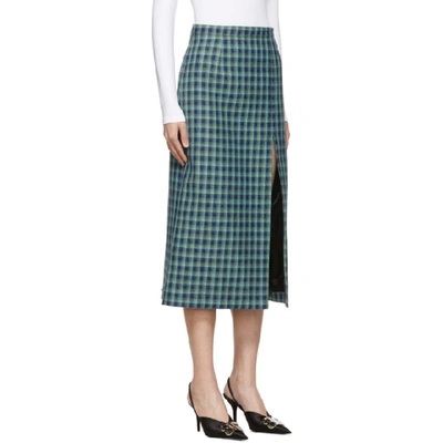 Shop Balenciaga Blue Wool Check Skirt In 4400 Blue A