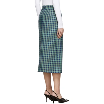 Shop Balenciaga Blue Wool Check Skirt In 4400 Blue A
