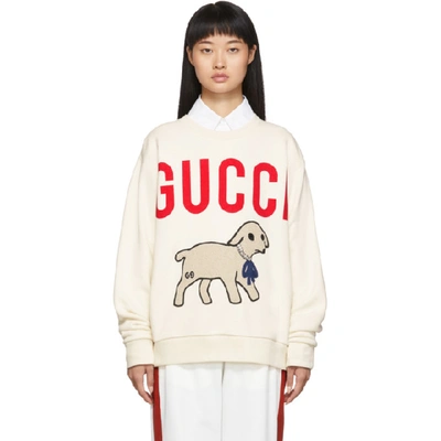 Shop Gucci Off-white Oversized Lamb Sweatshirt In 9230 Natura