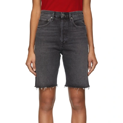 Shop Agolde Grey Denim 90s Mid Rise Loose Shorts In Helix