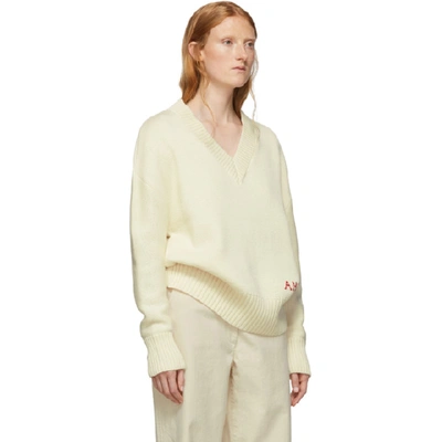 Shop Ami Alexandre Mattiussi Off-white Oversized Logo Sweater In 150 Ecru