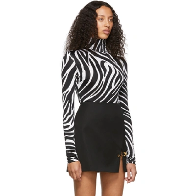 Shop Versace Black And White Zebra Bodysuit In A7008 Zebra