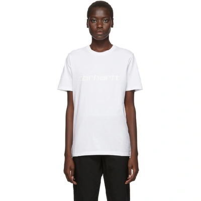 Shop Carhartt Work In Progress White Script Logo T-shirt In White/white