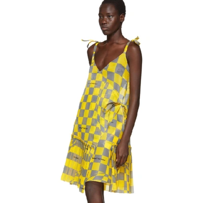 Shop Off-white Yellow And Grey Checked Bubble Dress In Yellow Medi