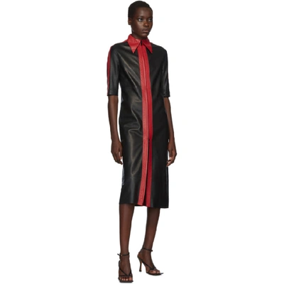 Shop Kwaidan Editions Black & Red Leather Short Sleeve Dress In Black / Red