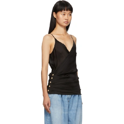 Shop Balmain Black Silk Cross Front Tank Top In 0pa Black