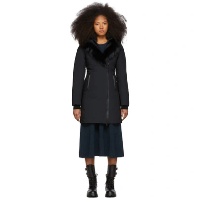 Shop Mackage Ssense Exclusive Black Down Kay-p Touch Coat In Black Available Exclusively At Ssense. Trim: 100% Fox Fur. Fill: 90% Duck Down, 10% Feather.