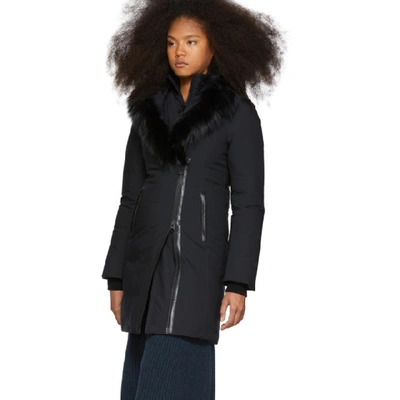 Shop Mackage Ssense Exclusive Black Down Kay-p Touch Coat In Black Available Exclusively At Ssense. Trim: 100% Fox Fur. Fill: 90% Duck Down, 10% Feather.