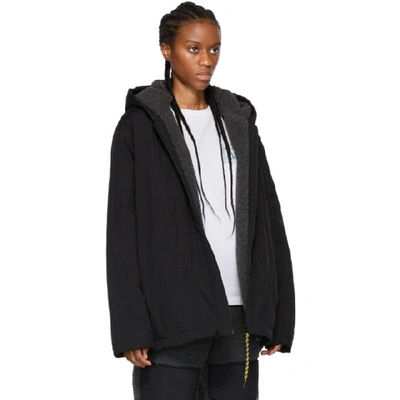 Shop Aries Reversible Black Plain Fleece Parka Jacket In Grey