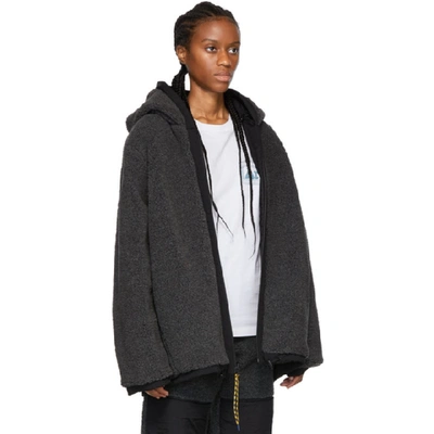 Shop Aries Reversible Black Plain Fleece Parka Jacket In Grey