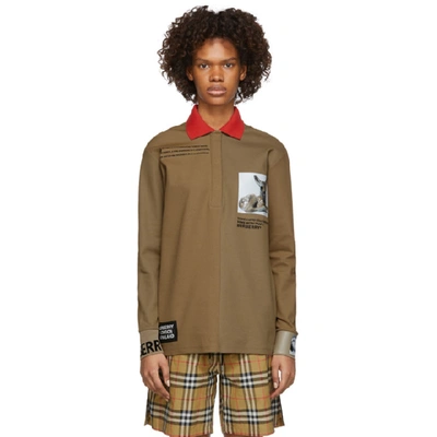 Shop Burberry Beige Printed Cuffs Polo In Toffee