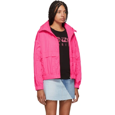 Shop Kenzo Pink Logo Windbreaker Jacket In 26 Deep Fus