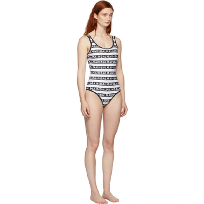 Shop Balmain Black And White Logo Print One-piece Swimsuit In 201 Blk/wht