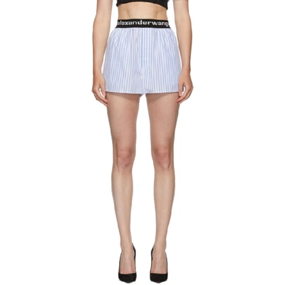 Shop Alexander Wang Blue & White Elastic Boxer Shorts In Blue/white