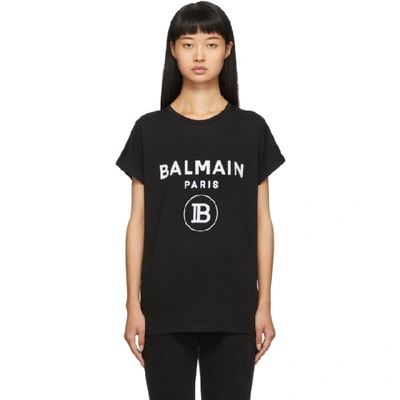 Shop Balmain Black Flocked Logo T-shirt In Eab Black