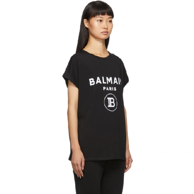 Shop Balmain Black Flocked Logo T-shirt In Eab Black