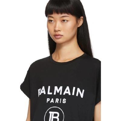 Shop Balmain Black Flocked Logo T-shirt In Eab Black
