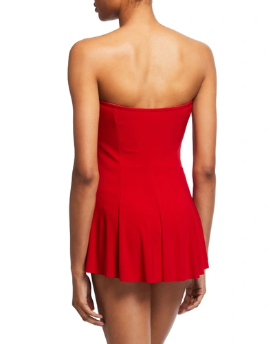 Shop Norma Kamali Strapless Flared Swimdress In Red