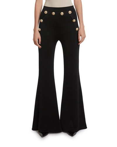 Shop Balmain Button-embellished Flare Pants In Black