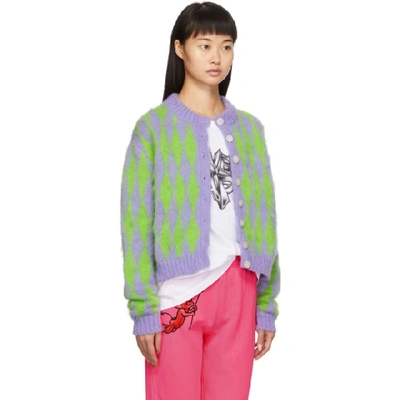 Shop Ashley Williams Green & Purple Argyle Mimi Cardigan