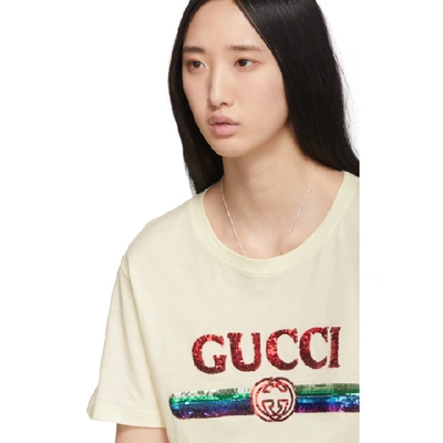 Shop Gucci Beige Sequin Vintage Logo T-shirt In 7136 Beige