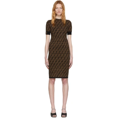 Shop Fendi Black And Brown Forever  Dress In F118w Black