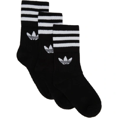 Shop Adidas Originals Three-pack Black Solid Crew Socks