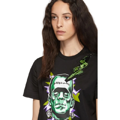 Shop Prada Black Crystal Thunderbolt Frankenstein T-shirt
