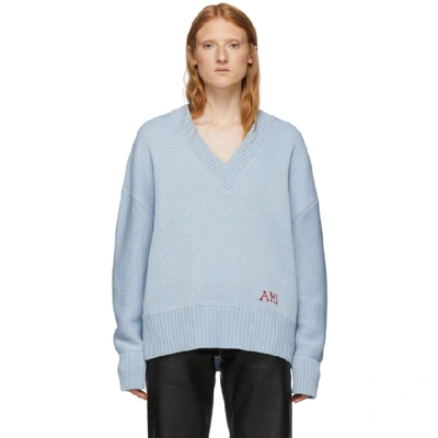 Shop Ami Alexandre Mattiussi Blue Oversized Logo Sweater In 459 Blue